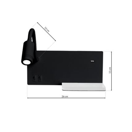 LED Nástenné svietidlo SHELF 1xLED/4W+1xLED/5W+1xLED/2W/230V čierna