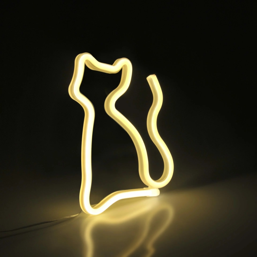 LED Neónová nástenná dekorácia CAT LED/3W/3xAA USB žltá