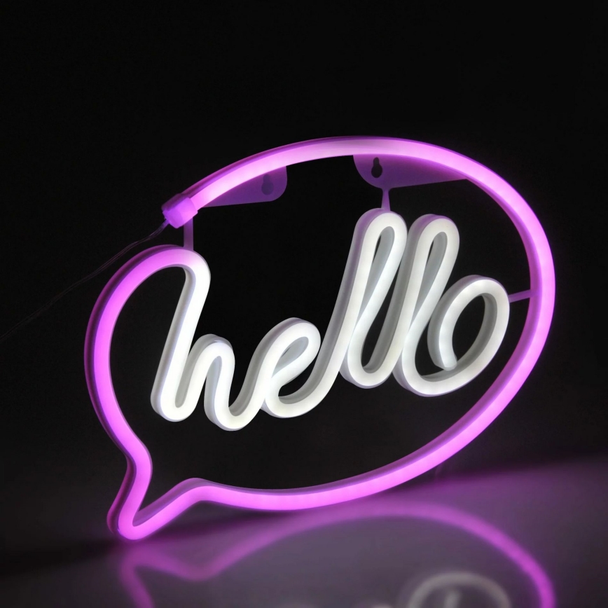 LED Neónová nástenná dekorácia HELLO LED/3W/3xAA USB ružová