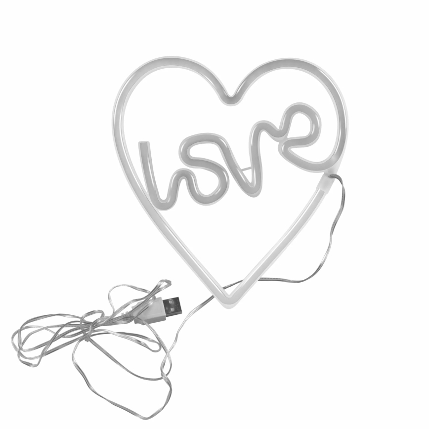 LED Neónová nástenná dekorácia LOVE LED/3W/3xAA USB ružová