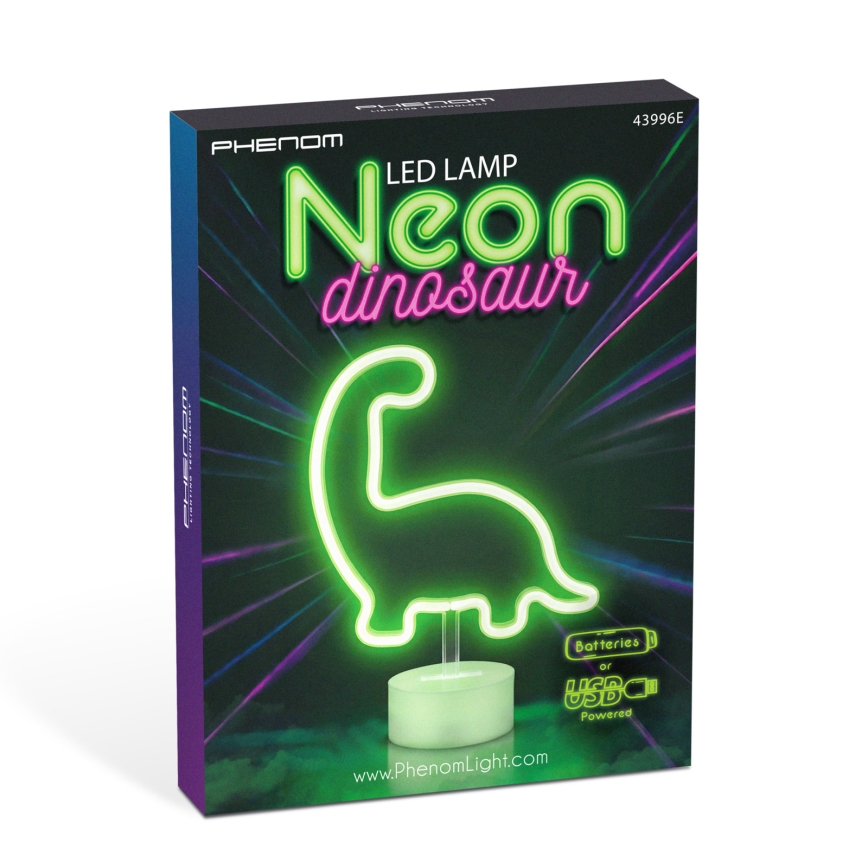 LED neónová stolná dekorácia LED/2W/3xAA USB dinosaurus