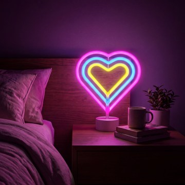 LED neónová stolná dekorácia LED/2W/3xAA USB srdce