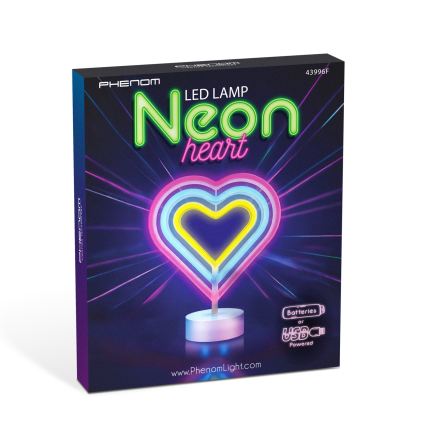 LED neónová stolná dekorácia LED/2W/3xAA USB srdce