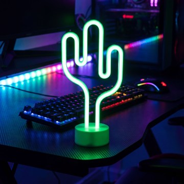 LED neónová stolová dekorácia LED/2W/3xAA USB kaktus
