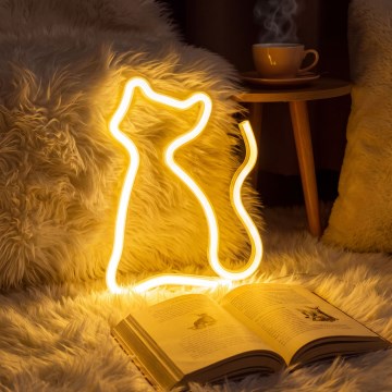 LED Neónová stolová dekorácia LED/2W/3xAA USB mačka