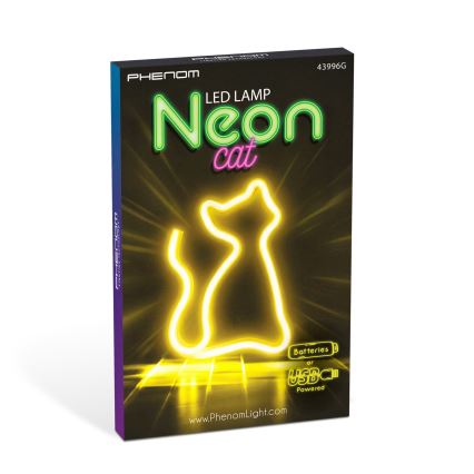 LED neónová stolová dekorácia LED/2W/3xAA USB mačka