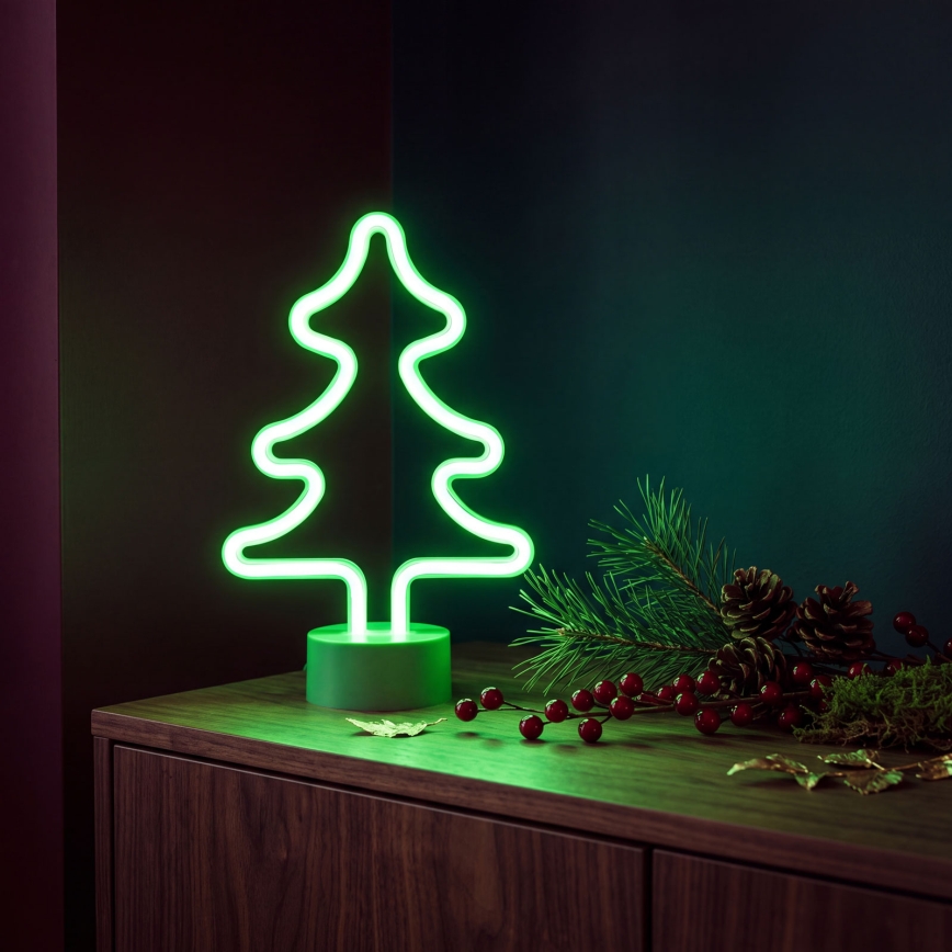 LED neónová stolová dekorácia LED/2W/3xAA USB strom