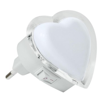 LED Nočné svetlo do zásuvky 0,4W/230V biele srdce