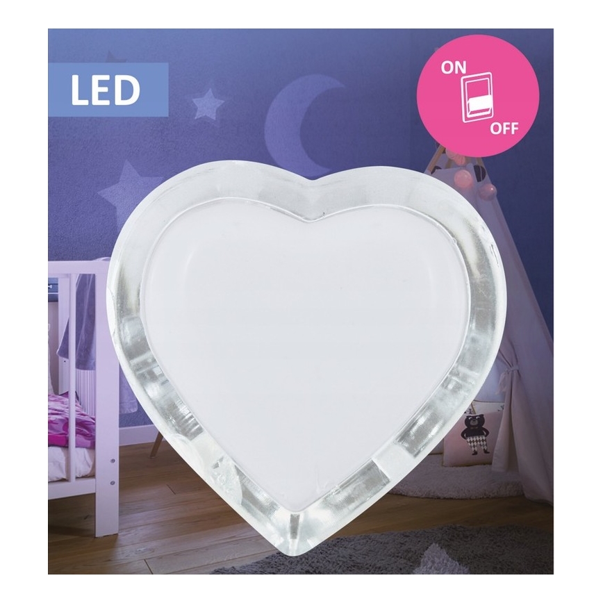 LED Nočné svetlo do zásuvky 0,4W/230V biele srdce