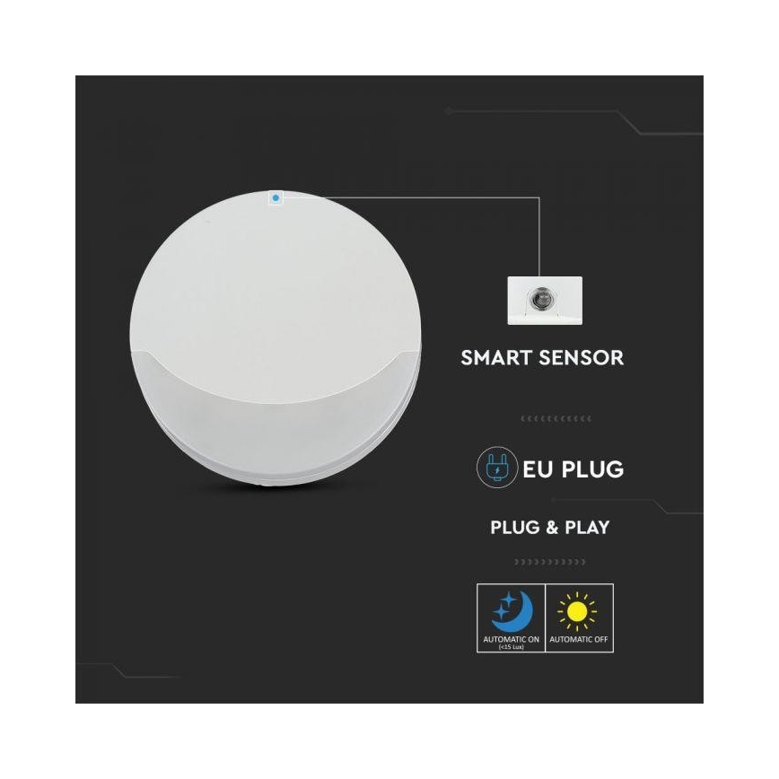 LED Nočne svetlo so senzorom SAMSUNG CHIP LED/0,5W/230V 65mm 4000K okrúhly
