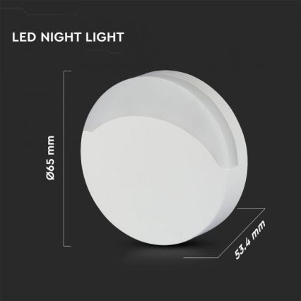 LED Nočne svetlo so senzorom SAMSUNG CHIP LED/0,5W/230V 65mm 4000K okrúhly