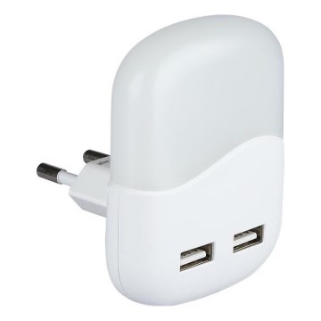 LED Nočné svetlo so senzorom súmraku do zásuvky 2xUSB LED/0,45W/230V 3000K