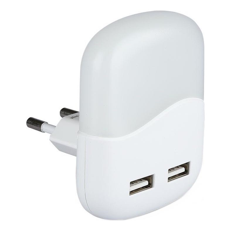 LED Nočné svetlo so senzorom súmraku do zásuvky 2xUSB LED/0,45W/230V 3000K