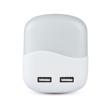 LED Nočné svetlo so senzorom súmraku do zásuvky 2xUSB LED/0,45W/230V 3000K