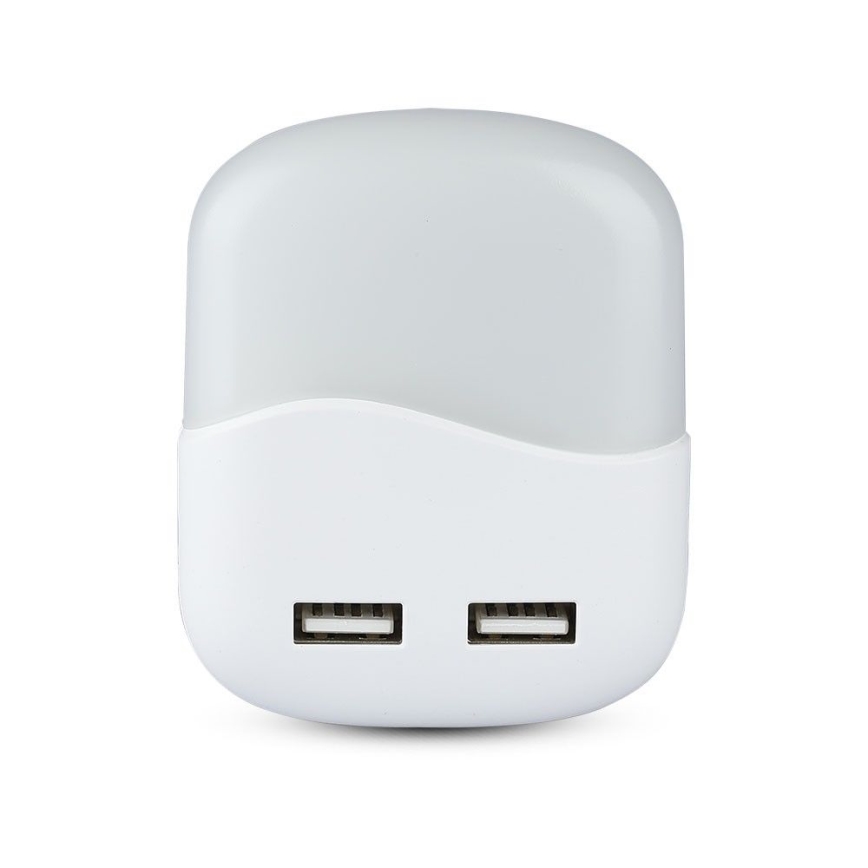 LED Nočné svetlo so senzorom súmraku do zásuvky 2xUSB LED/0,45W/230V 3000K