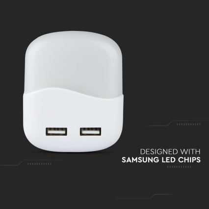 LED Nočné svetlo so senzorom súmraku do zásuvky 2xUSB LED/0,45W/230V 3000K