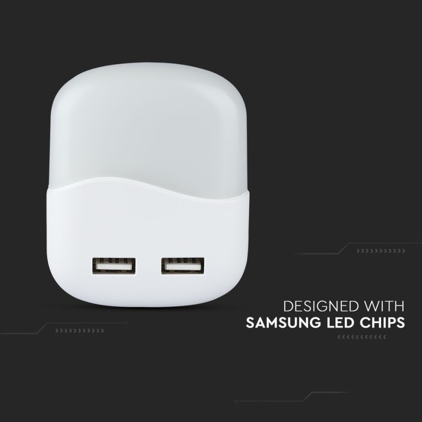 LED Nočné svetlo so senzorom súmraku do zásuvky 2xUSB LED/0,45W/230V 3000K