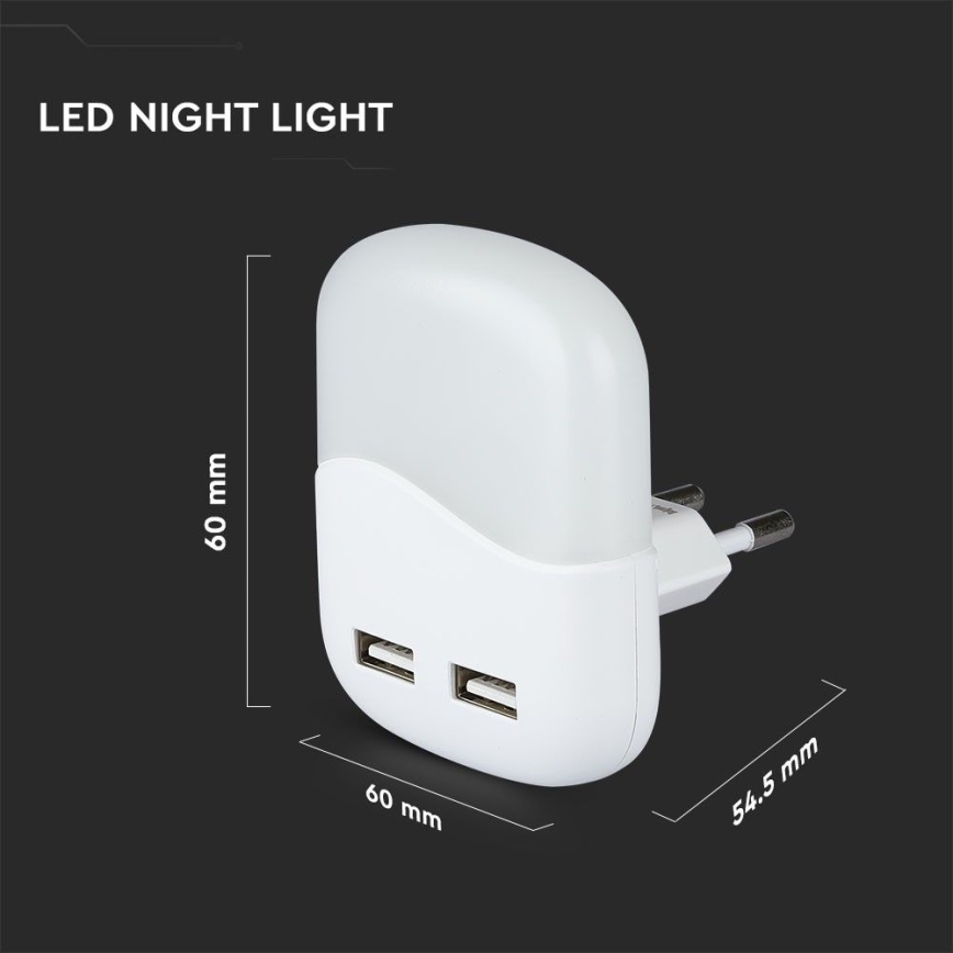 LED Nočné svetlo so senzorom súmraku do zásuvky 2xUSB LED/0,45W/230V 3000K