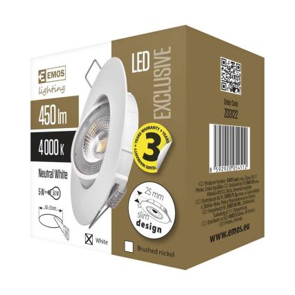 LED Podhľadové svietidlo EXCLUSIVE 1xLED/5W/230V 4000 K biela