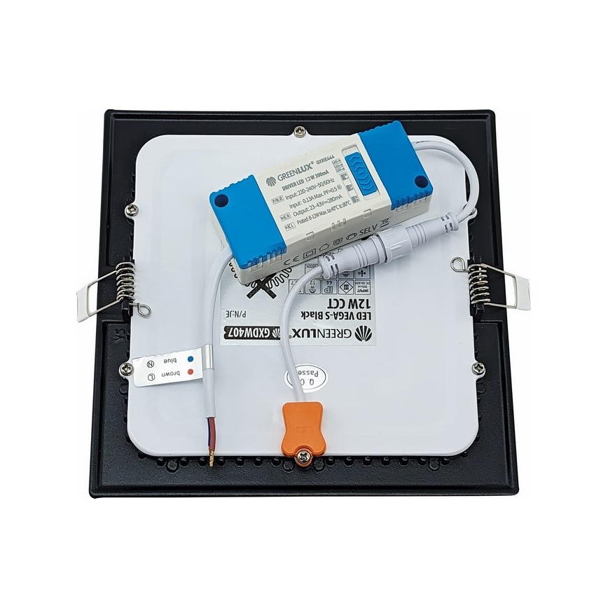 LED Podhľadové svietidlo VEGA LED/12W/230V 2900/3900/5800K 17,5x17,5 cm čierna