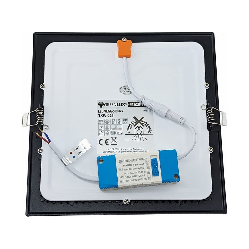 LED Podhľadové svietidlo VEGA LED/18W/230V 2900/3900/5800K 22,5x22,5 cm čierna