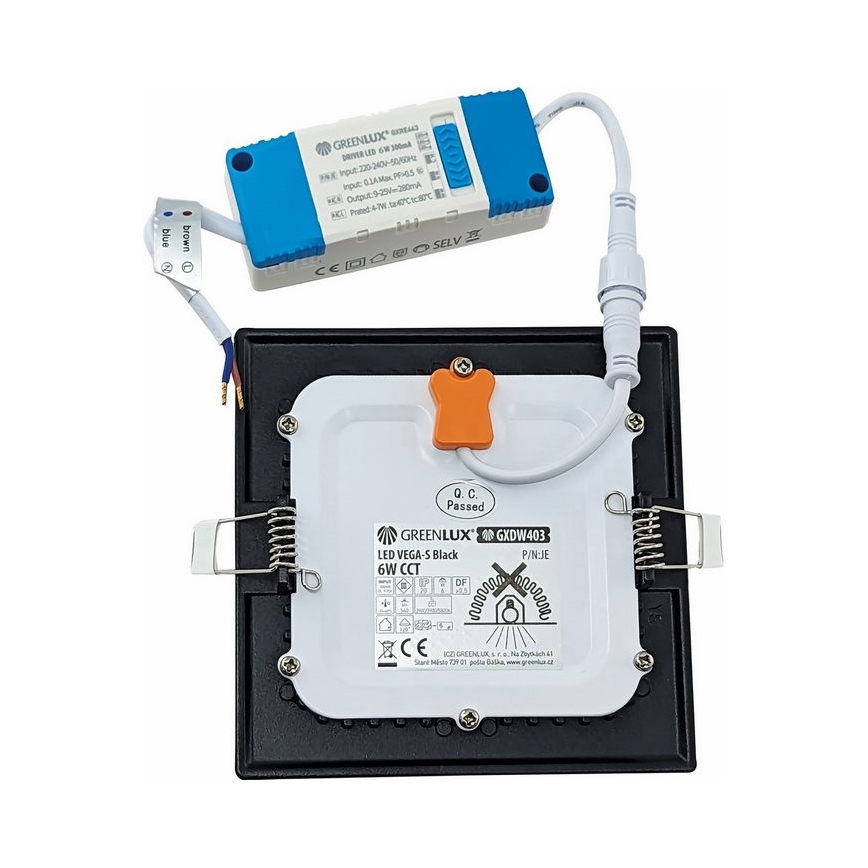 LED Podhľadové svietidlo VEGA LED/6W/230V 2900/3900/5800K 12,5x12,5 cm čierna