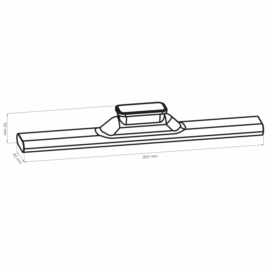 Dlhý obdĺžnikový profil s menším obdĺžnikovým výstupkom v strede. Rozmery: 350 mm, 40 mm, 50 mm.