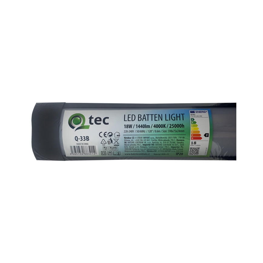 LED Podlinkové svietidlo QTEC LED/18W/230V 60 cm čierna