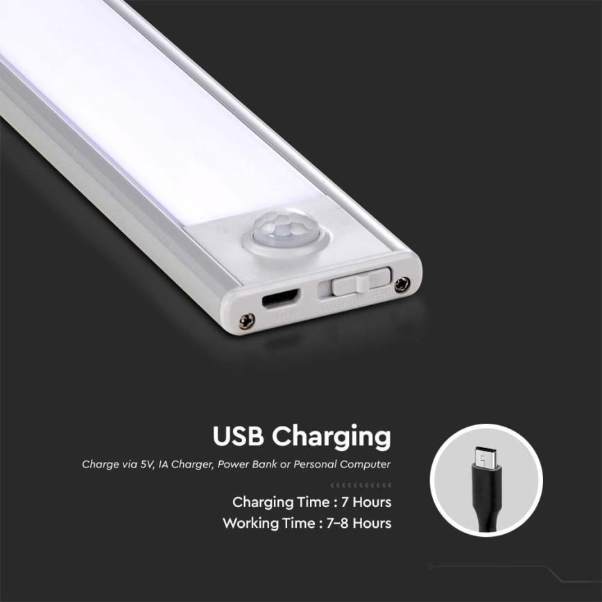 LED Podlinkové svietidlo so senzorom LED/2,5W/5V 4000K 3000 mAh