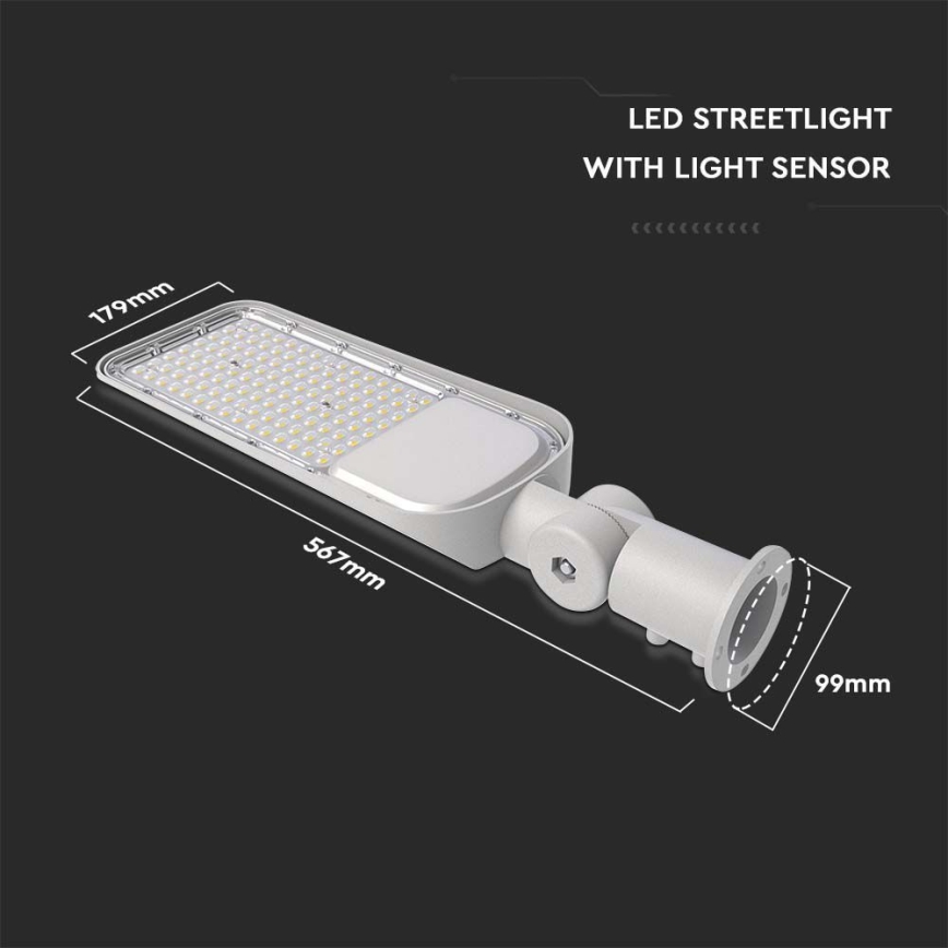 LED Pouličná lampa so senzorom súmraku SAMSUNG CHIP LED/100W/230V 6500K IP65 šedá