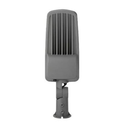 Svetlomet je pripevnený k základni. Základňa má otvory pre montáž. Svetlomet je sivý a má vertikálne rebrá na odvod tepla.