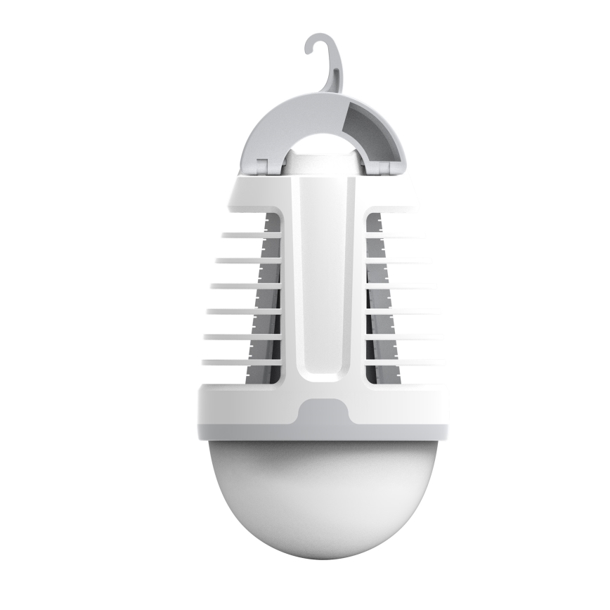 LED Prenosná nabíhacia lampa s lapačom hmyzu LED/5W/1800 mAh IPX4 biela/šedá