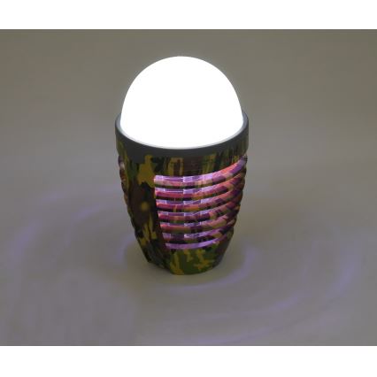 LED Prenosná nabíjacia lampa s lapačom hmyzu LED/2W/3,7V 1800 mAh IPX4 maskáčová