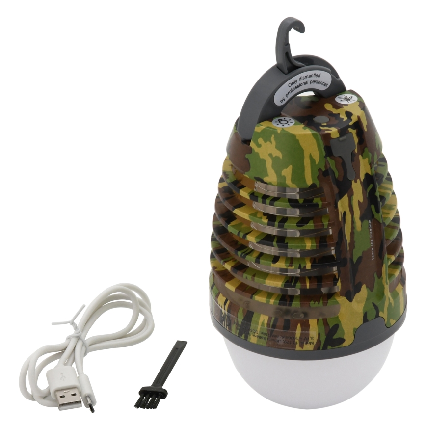 LED Prenosná nabíjacia lampa s lapačom hmyzu LED/2W/3,7V 1800 mAh IPX4 maskáčová