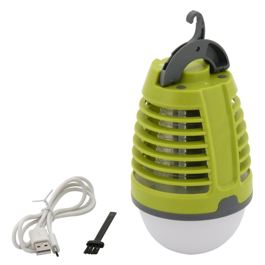 LED Prenosná nabíjacia lampa s lapačom hmyzu LED/2W/3,7V 1800 mAh IPX4 zelená