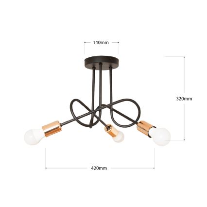 LED prisadený luster OXFORD 3×E27/15W/230V čierny