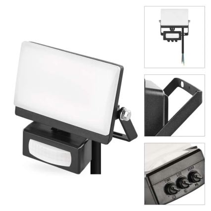 LED reflektor s pohybovým a súmrakovým senzorom TAMBO EVO LED/10W/230V 4000K IP44 čierny