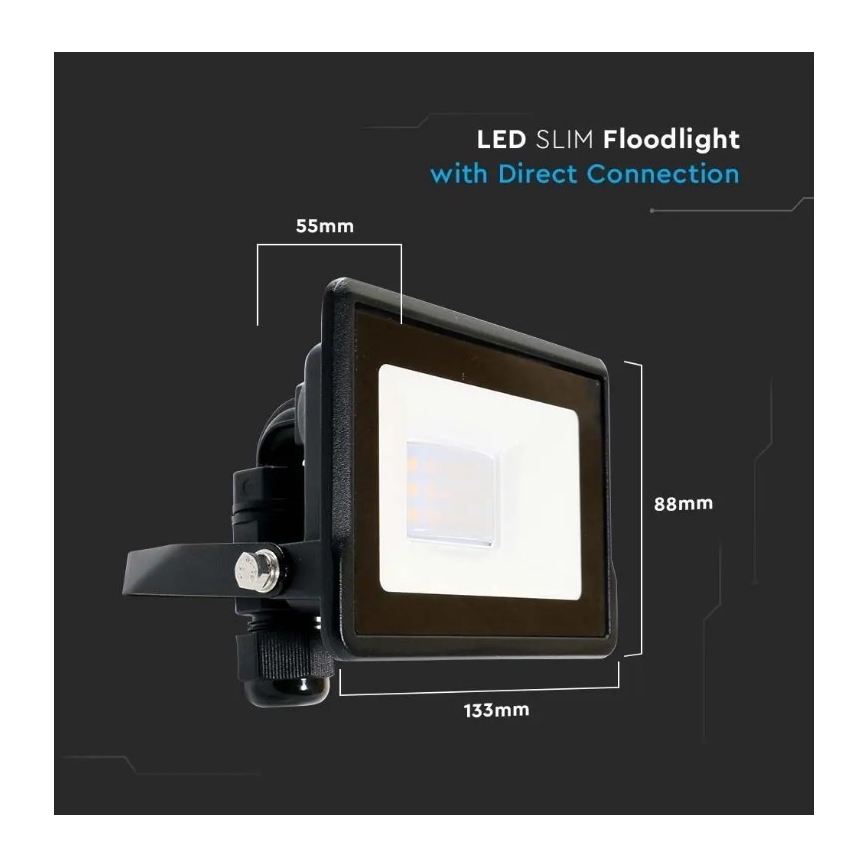 LED Reflektor s priamym napojením SAMSUNG CHIP LED/10W/230V IP65 6500K čierna