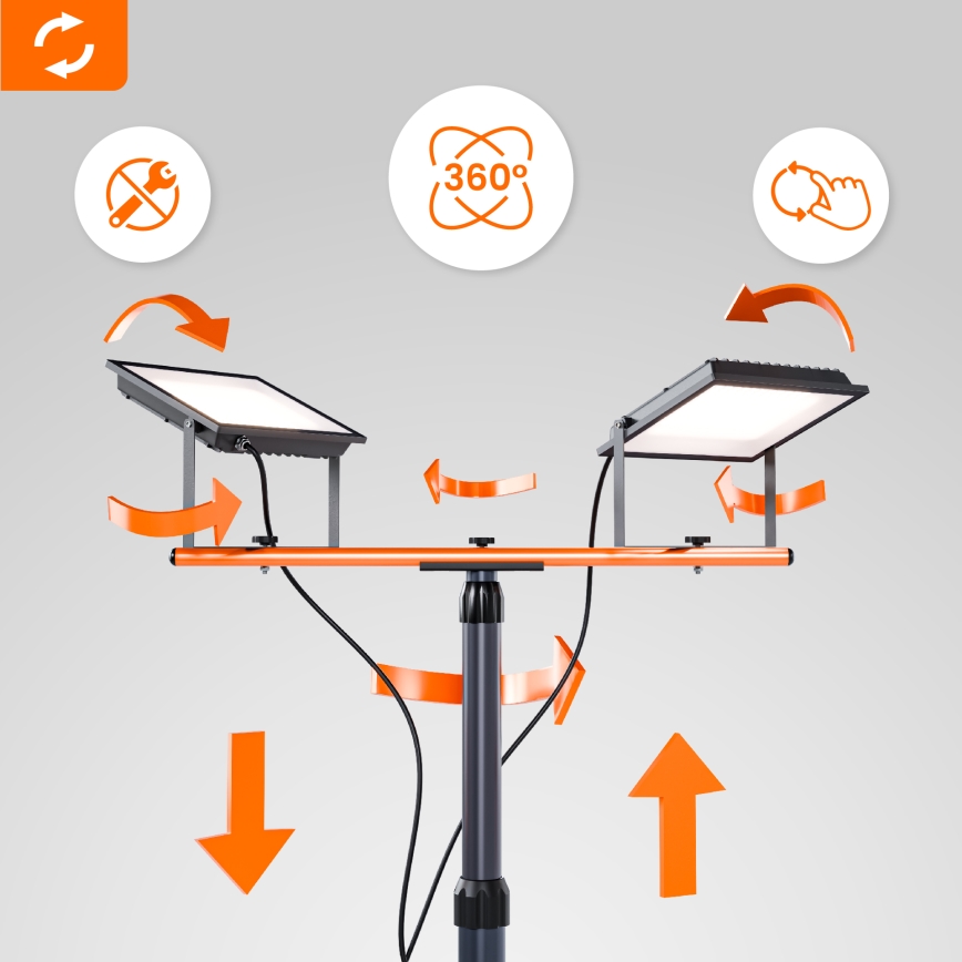 LED reflektor s stojanom 2xLED/50W/230V 4500K IP65 čierna/oranžová
