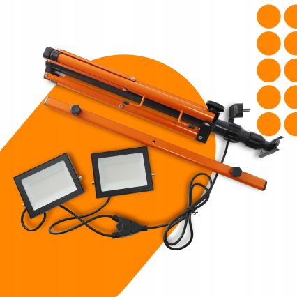 LED reflektor s stojanom 2xLED/50W/230V 4500K IP65 čierna/oranžová