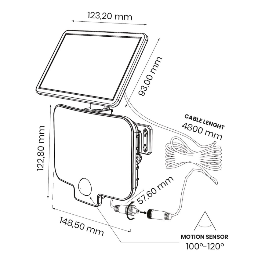 LED reflektor so senzorom a solárnym panelom ALEX LED/5,5W/3,7V 1200 mAh IP44