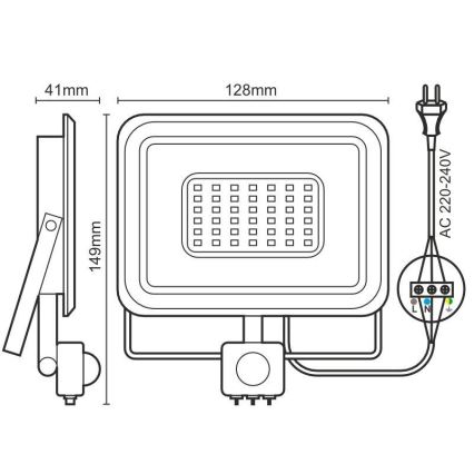 LED Reflektor so senzorom LED/20W/230V 4000K IP44