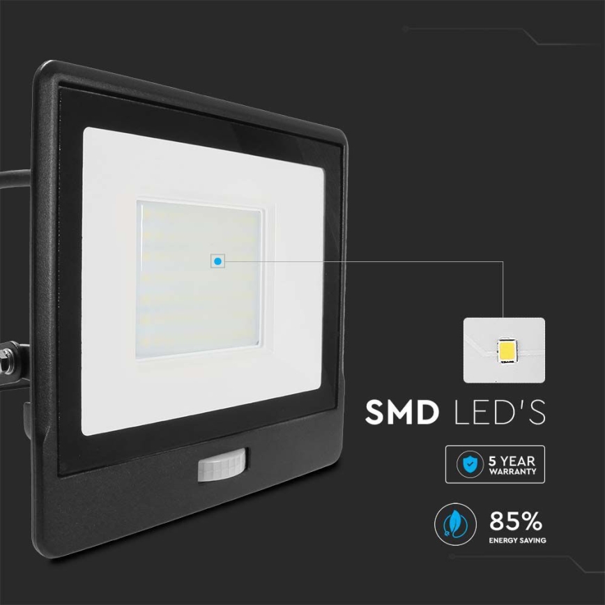LED Reflektor so senzorom LED/50W/230V 4000K IP65 čierna