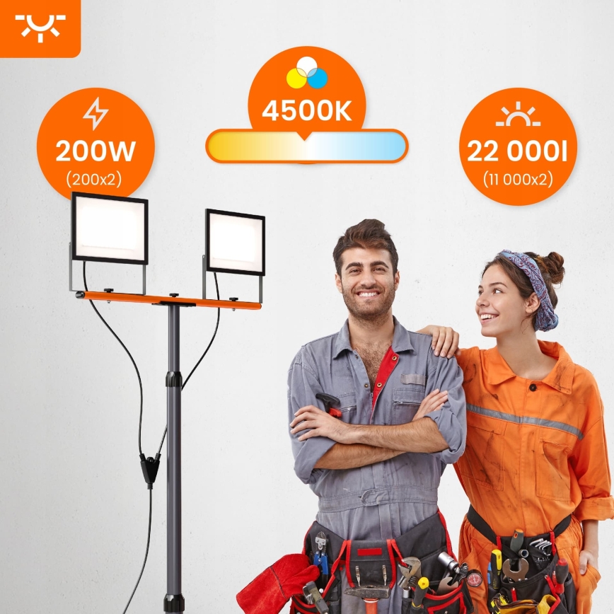 LED reflektor so stojanom 2xLED/100W/230V 4500K IP65 čierna/oranžová