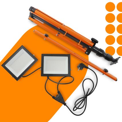 LED reflektor so stojanom 2xLED/100W/230V 4500K IP65 čierna/oranžová