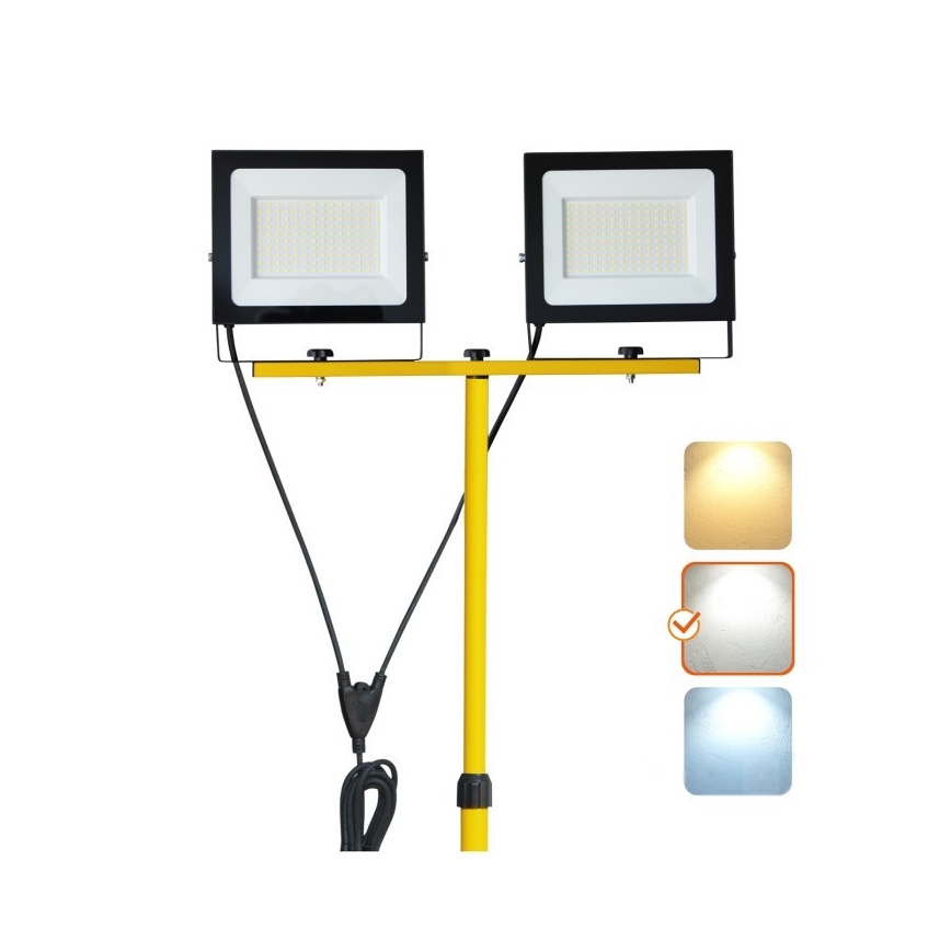 LED Reflektor so stojanom TIGRA 2xLED/100W/230V 4000K IP54 čierna/žltá
