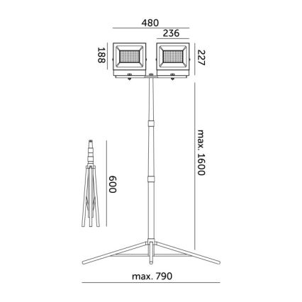 LED Reflektor so stojanom TIGRA 2xLED/100W/230V 4000K IP54 čierna/žltá