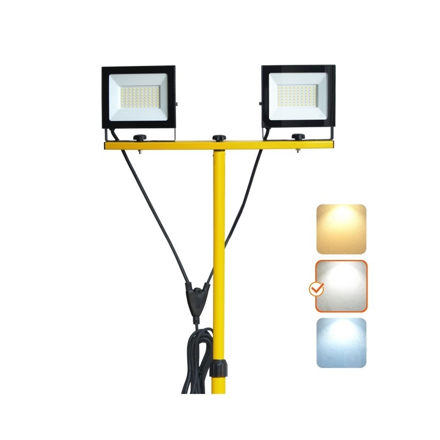 LED Reflektor so stojanom TIGRA 2xLED/50W/230V 4000K IP54 čierna/žltá