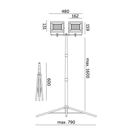 LED Reflektor so stojanom TIGRA 2xLED/50W/230V 4000K IP54 čierna/žltá