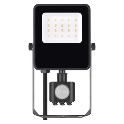 LED reflektor s čidlom pohybu osvetľuje okolie. Má štvorcový tvar, čiernu farbu a je vybavený mnohými LED diódami. Je pripojený k drôtu a namontovaný na kovovom držiaku.